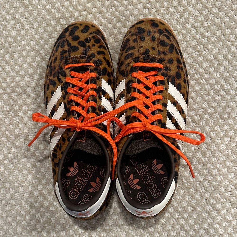 Adidas Leopard Print Sneakers with Orange Accents SL72 Style